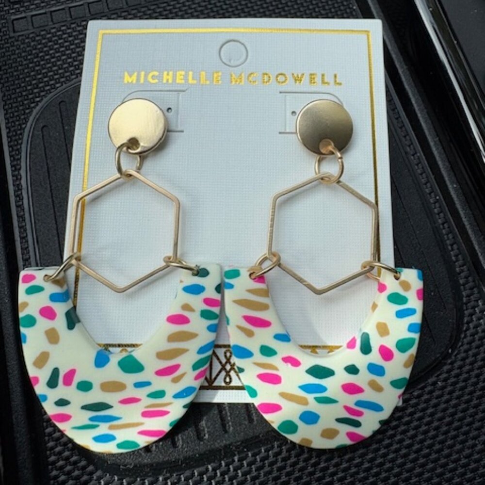 NWT Michelle McDowell Designer Brushed Gold Multi Terrazzo Shawn Earrings